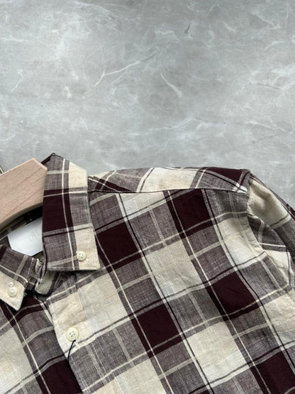 BURGANDY LINEN FLANNEL CHECKED SHIRT