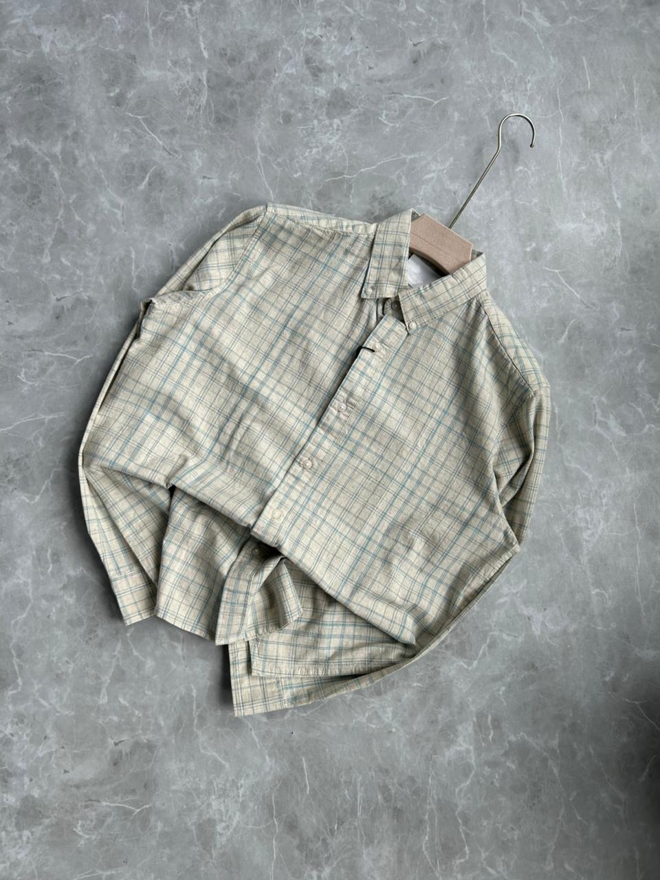 OFFWHITE LINEN FLANNEL CHECKED SHIRT