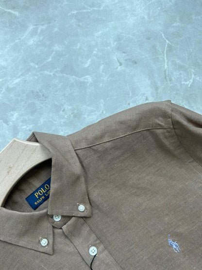 LIGHT BROWN PURE LINEN SHIRT