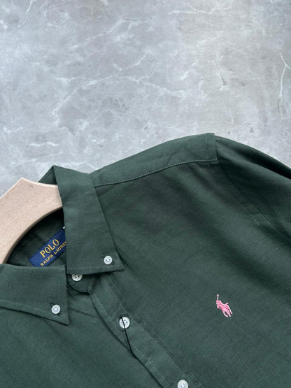 GREEN PURE LINEN SHIRT