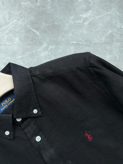 BLACK PURE LINEN SHIRT