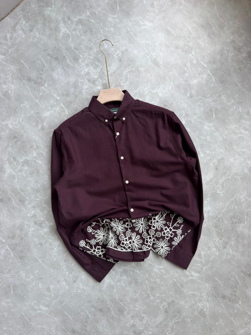 WINE LINEN EMBROIDRY SHIRT