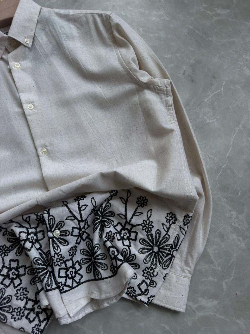 CREAM LINEN EMBROIDRY SHIRT