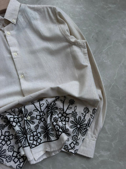 CREAM LINEN EMBROIDRY SHIRT