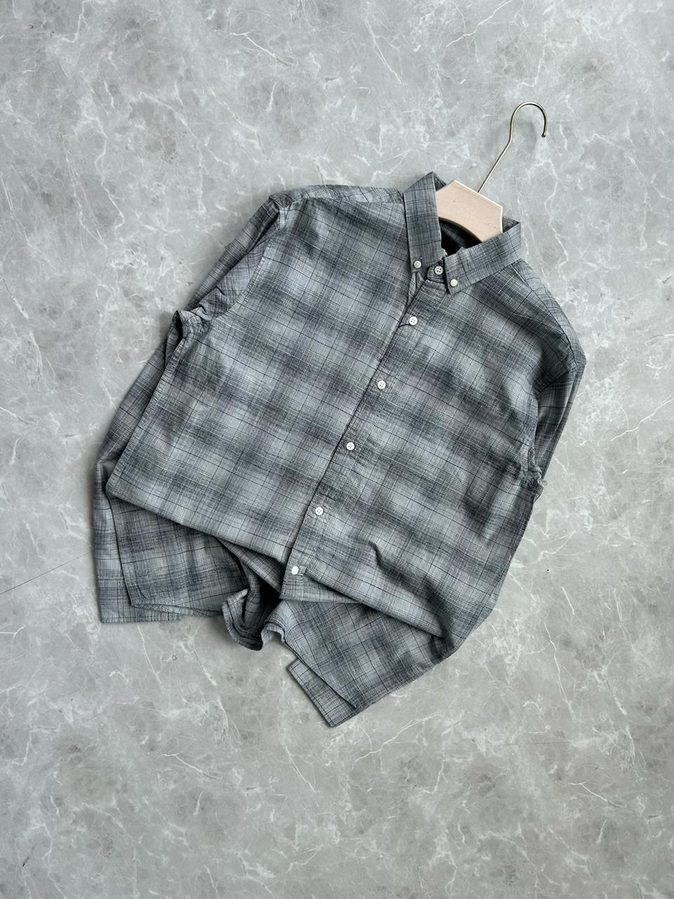 LIGHT GRAY FLANNEL CHECKED SHIRT