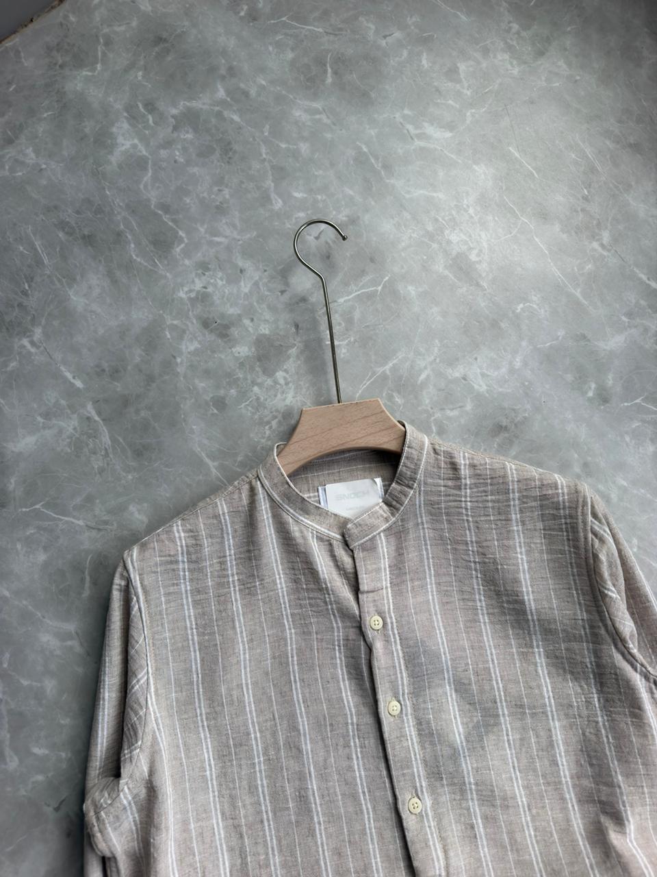 SANDAL STRIPES MANDRIAN COLLAR SHIRT