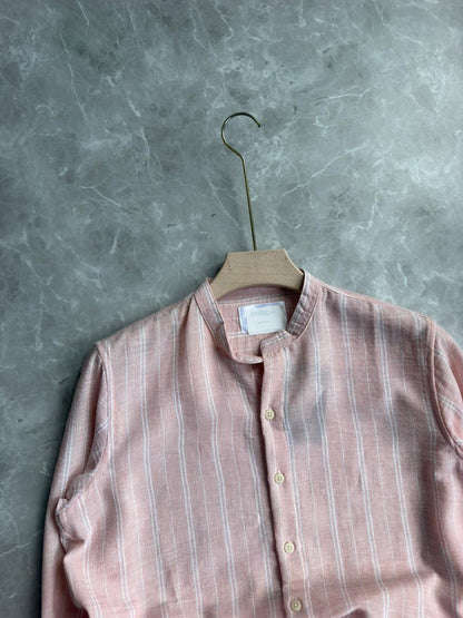 PINK STRIPES MANDRIAN COLLAR SHIRT