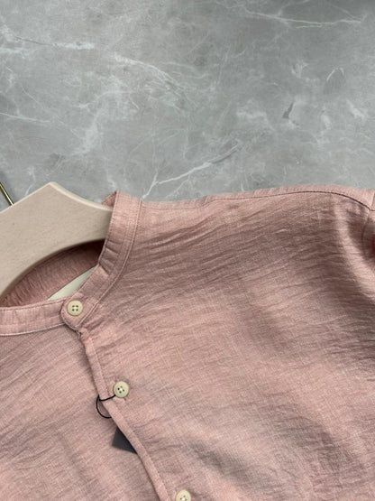 PINK CRUSHED MANDRIAN COLLAR SHIRT