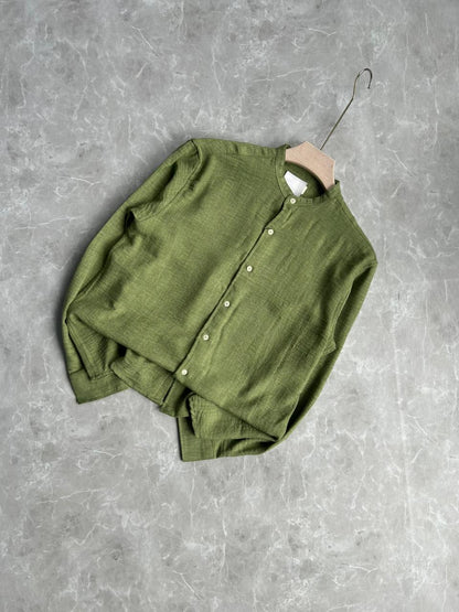 PASTEL GREEN CRUSHED MANDRIAN COLLAR SHIRT