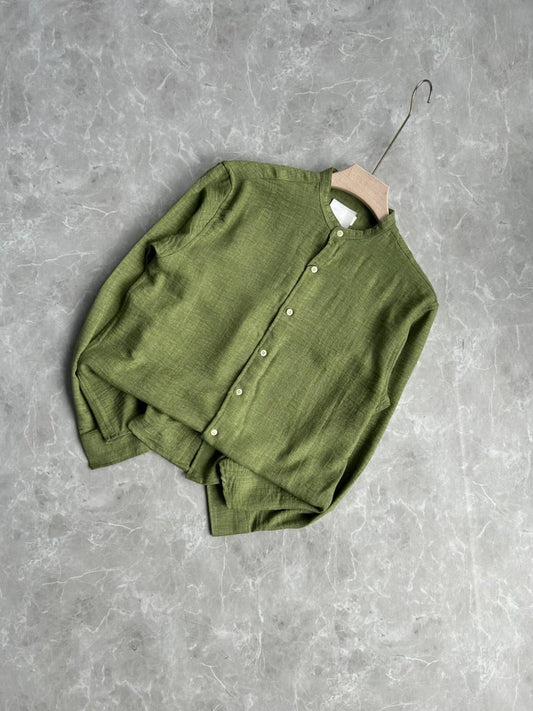 PASTEL GREEN CRUSHED MANDRIAN COLLAR SHIRT