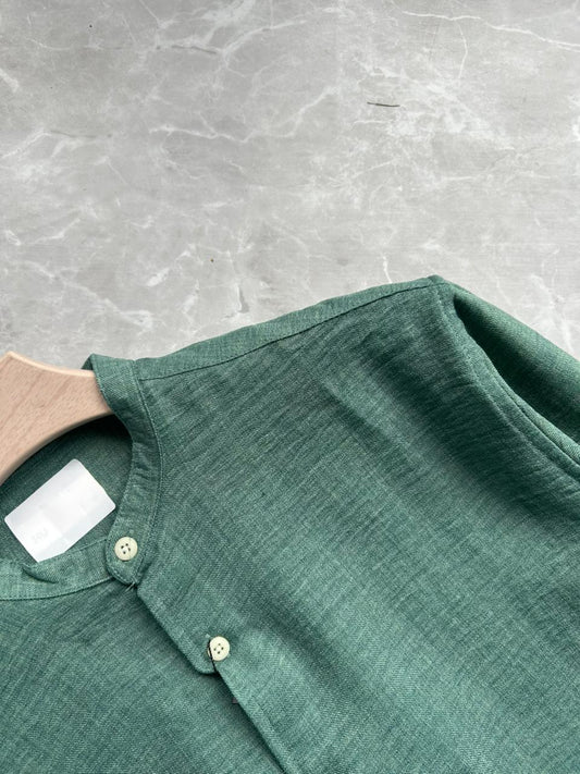 PINE GREEN CRUSHED MANDRIAN COLLAR SHIRT
