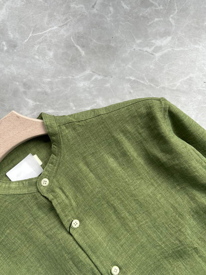 PASTEL GREEN CRUSHED MANDRIAN COLLAR SHIRT