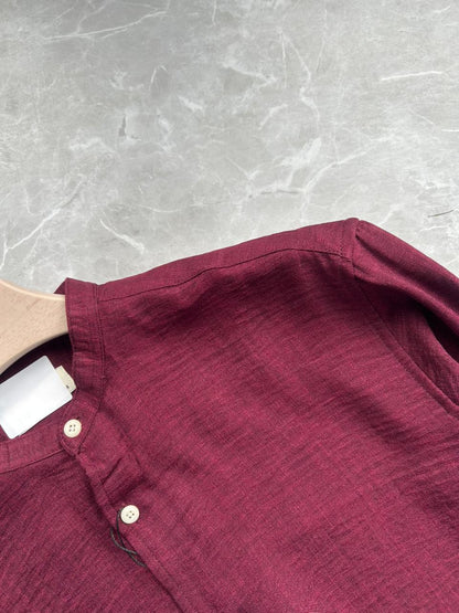 MEROON CRUSHED MANDRIAN COLLAR SHIRT