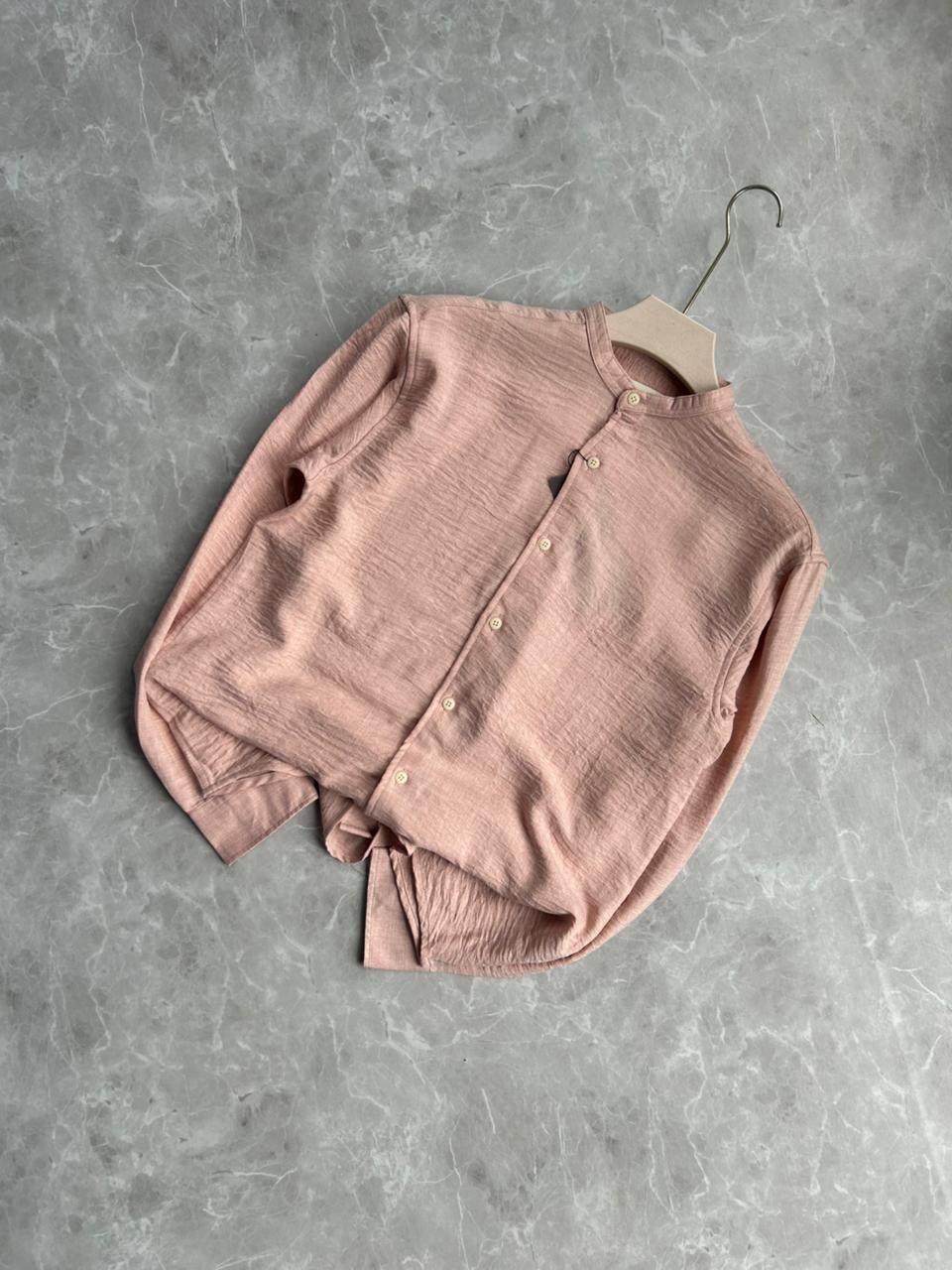 PINK CRUSHED MANDRIAN COLLAR SHIRT