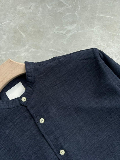 BLUE CRUSHED MANDRIAN COLLAR SHIRT