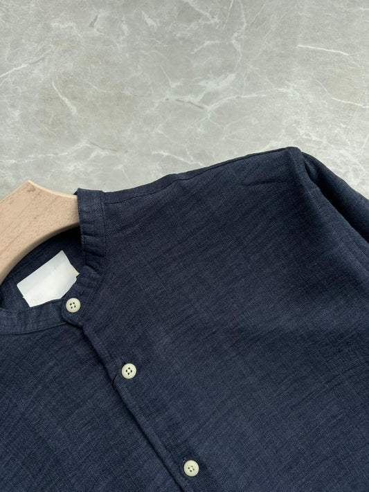 BLUE CRUSHED MANDRIAN COLLAR SHIRT