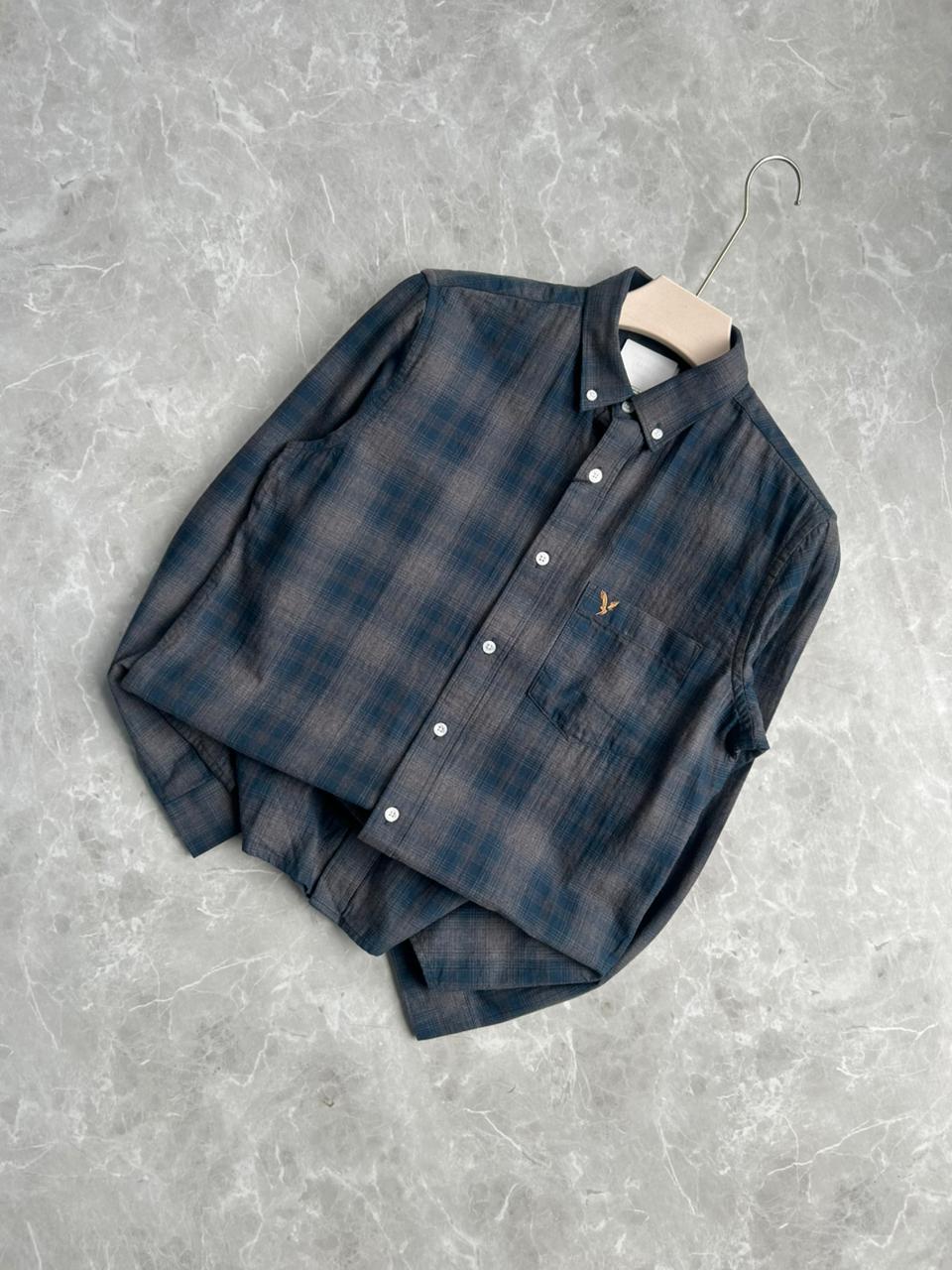 PEACOCK BLUE FLANNEL CHECKED SHIRT
