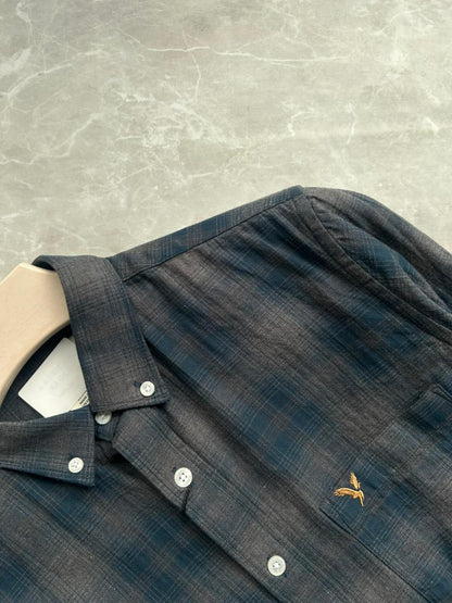 PEACOCK BLUE FLANNEL CHECKED SHIRT
