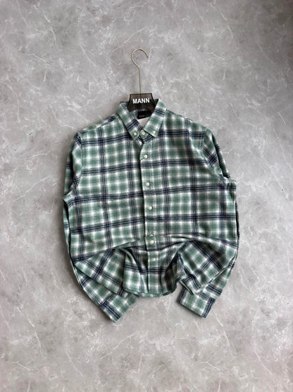 GREEN BRUSH COTTON FLANNEL CHECKED SHIRT