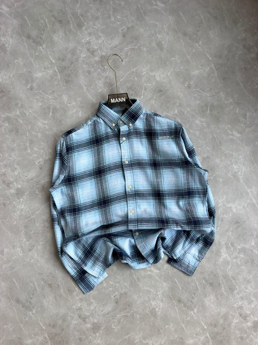 BLUE IMPORTED BRUSH COTTON FLANNEL CHECKED SHIRT