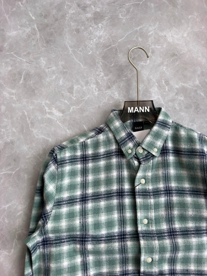GREEN BRUSH COTTON FLANNEL CHECKED SHIRT