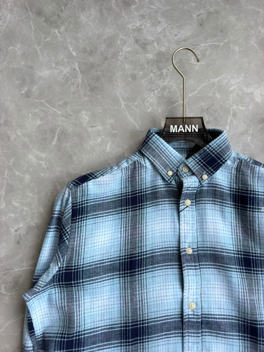 BLUE IMPORTED BRUSH COTTON FLANNEL CHECKED SHIRT