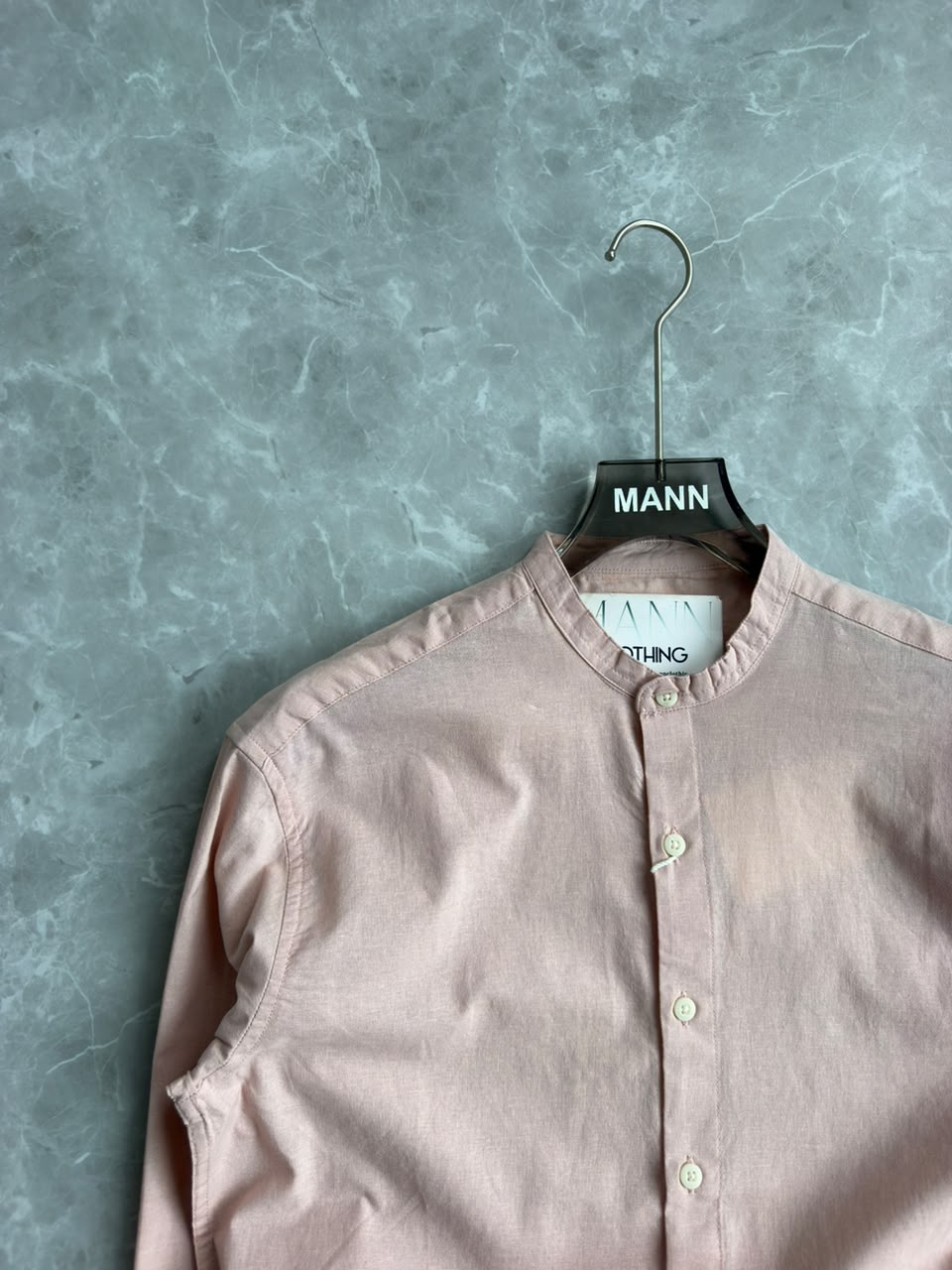 PINK LINEN MANDRIAN COLLAR SHIRT