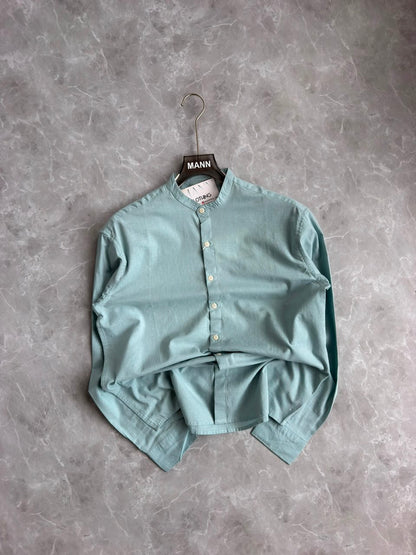 SEAFOAM GREEN LINEN MANDRIAN COLLAR SHIRT