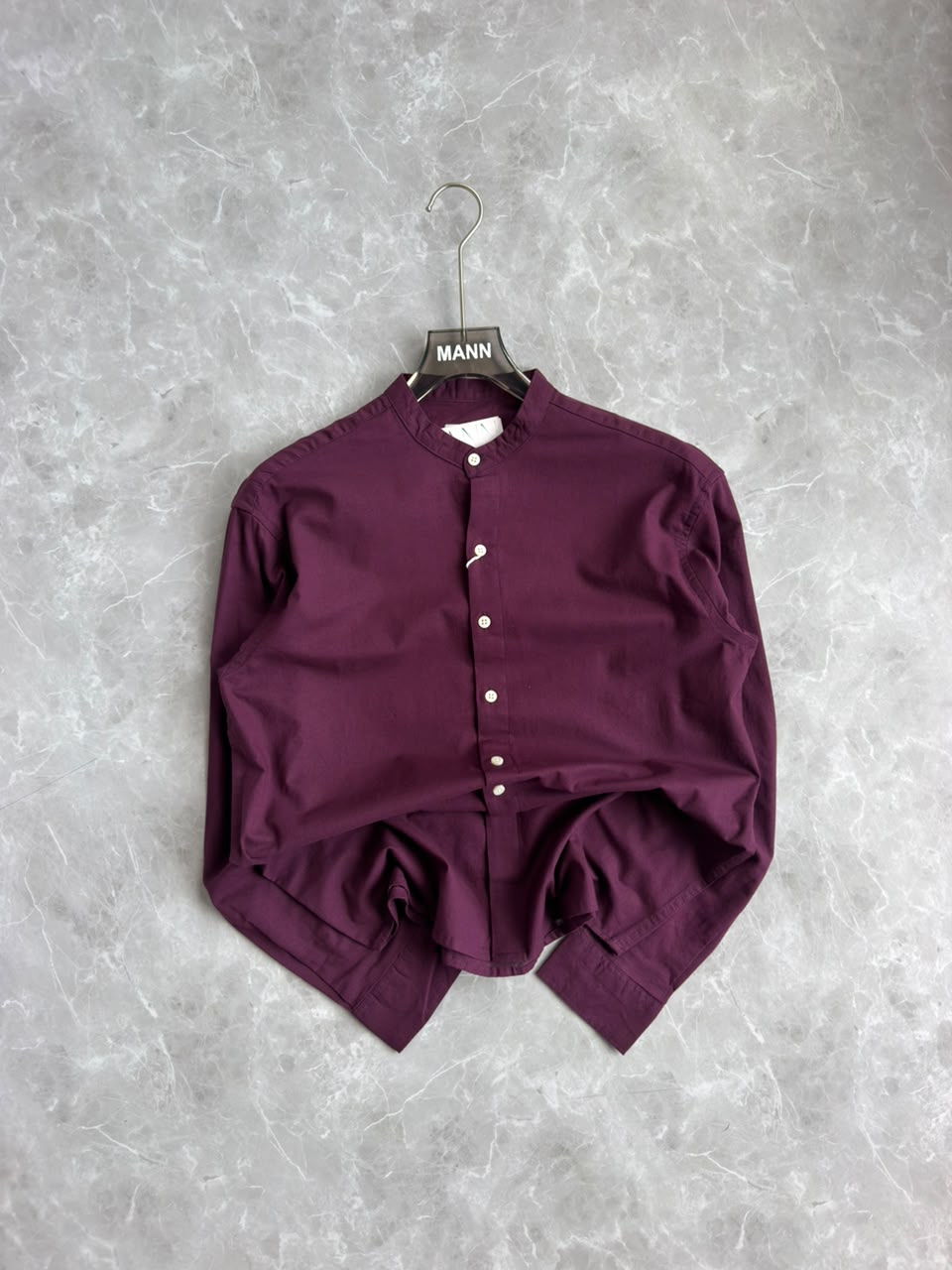 WINE LINEN MANDRIAN COLLAR SHIRT