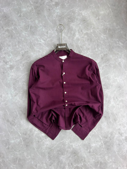 WINE LINEN MANDRIAN COLLAR SHIRT