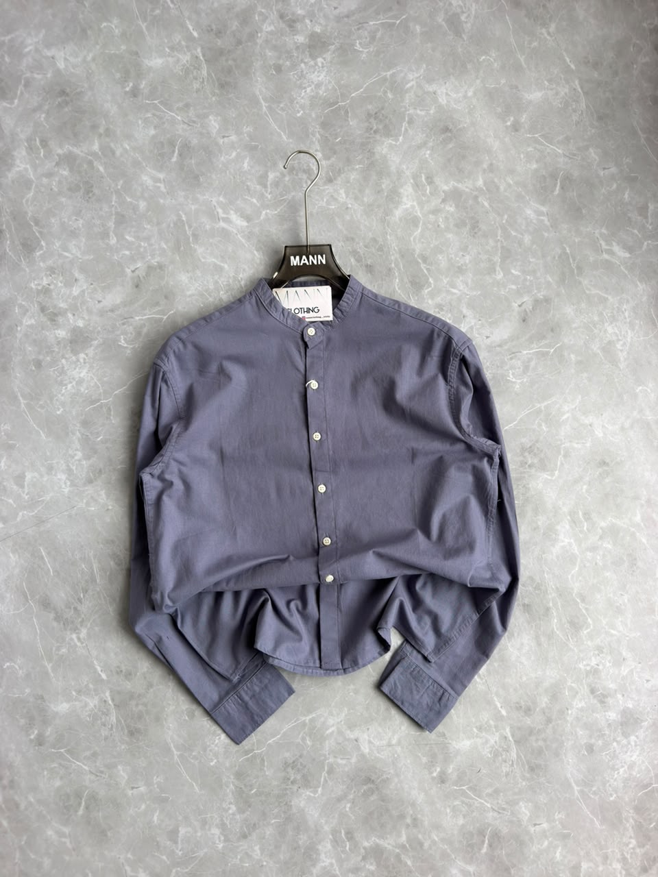 GREYISH BLUE LINEN MANDRIAN COLLAR SHIRT