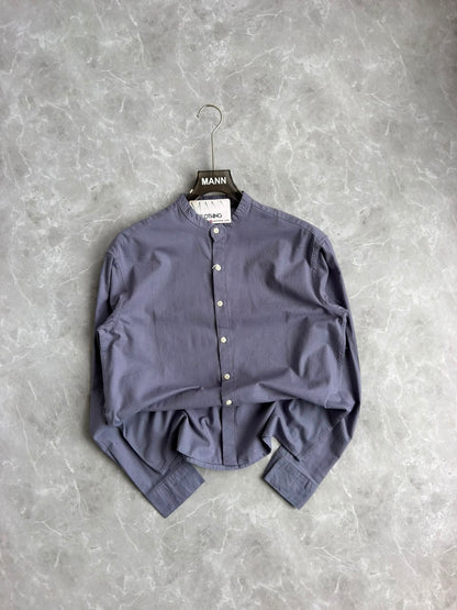 GREYISH BLUE LINEN MANDRIAN COLLAR SHIRT