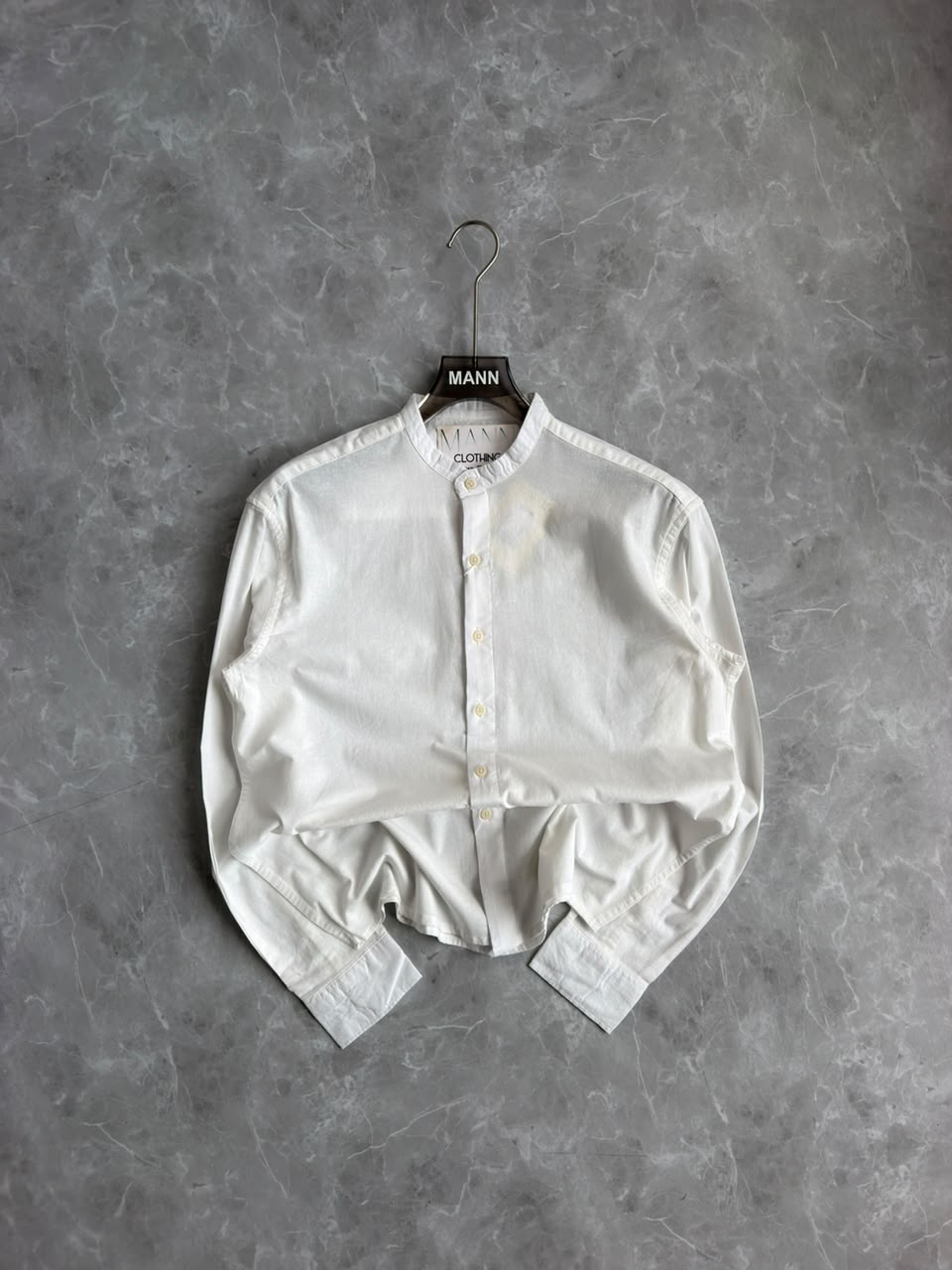 WHITE LINEN MANDRIAN COLLAR SHIRT