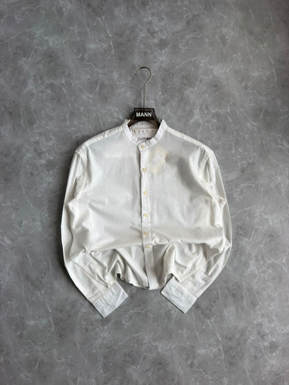 WHITE LINEN MANDRIAN COLLAR SHIRT