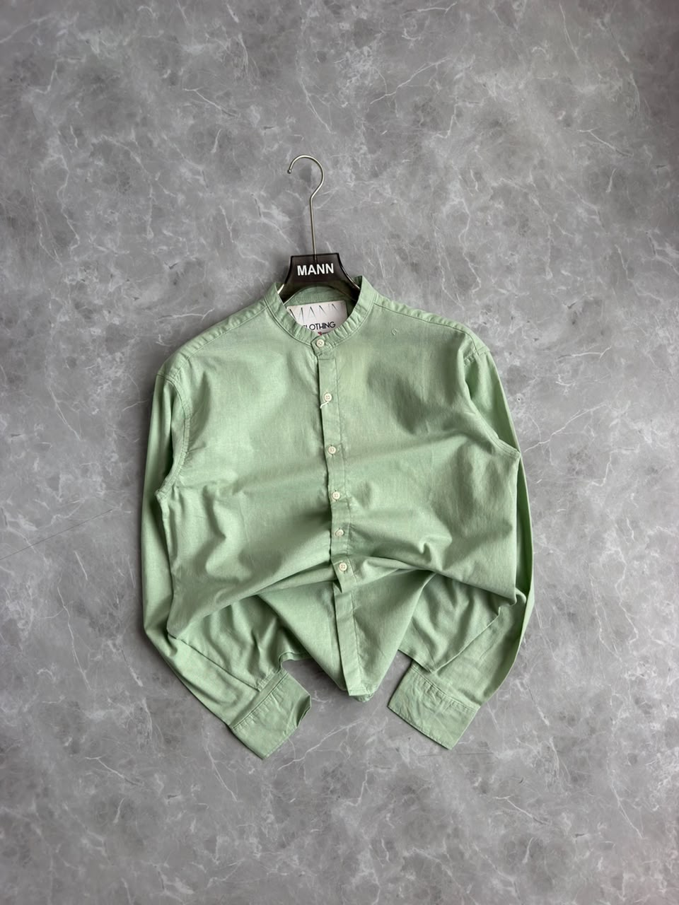 MINT GREEN LINEN MANDRIAN COLLAR SHIRT
