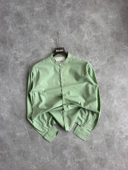 MINT GREEN LINEN MANDRIAN COLLAR SHIRT