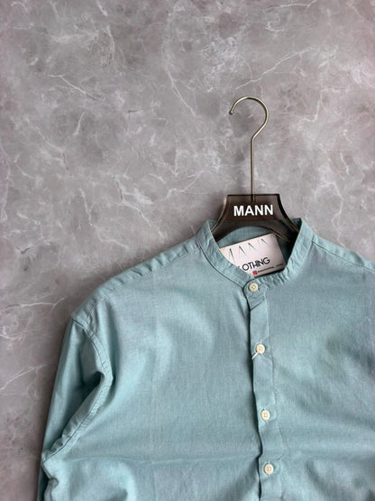 SEAFOAM GREEN LINEN MANDRIAN COLLAR SHIRT