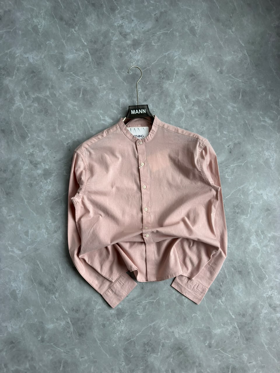 PINK LINEN MANDRIAN COLLAR SHIRT