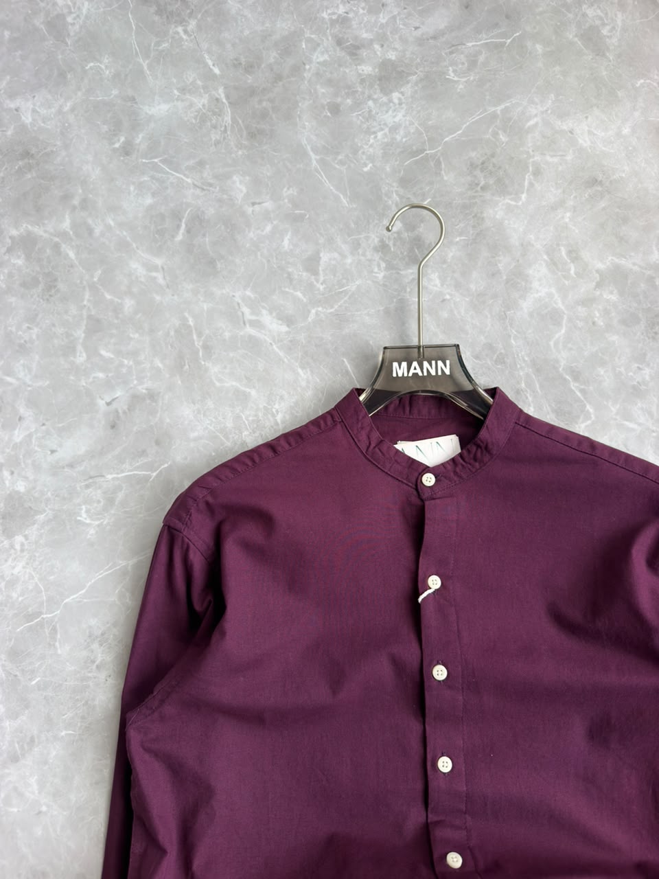 WINE LINEN MANDRIAN COLLAR SHIRT