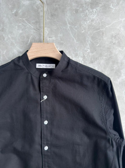 BLACK MANDRAIN COLLAR SHIRT