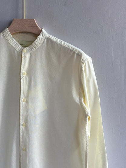 BEIGE LINEN MANDRIAN COLLAR SHIRT