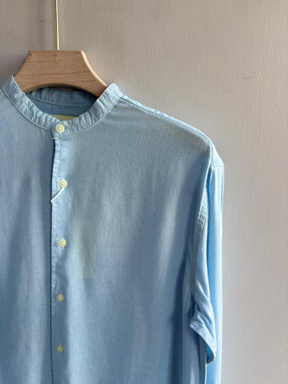 SKYBLUE LINEN MANDRIAN COLLAR SHIRT