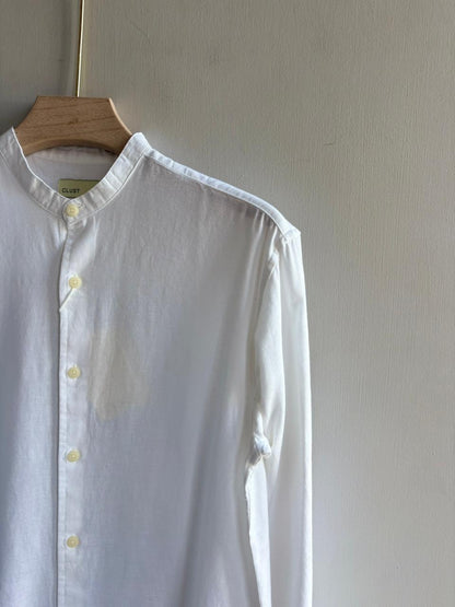 WHITE LINEN MANDRIAN COLLAR SHIRT