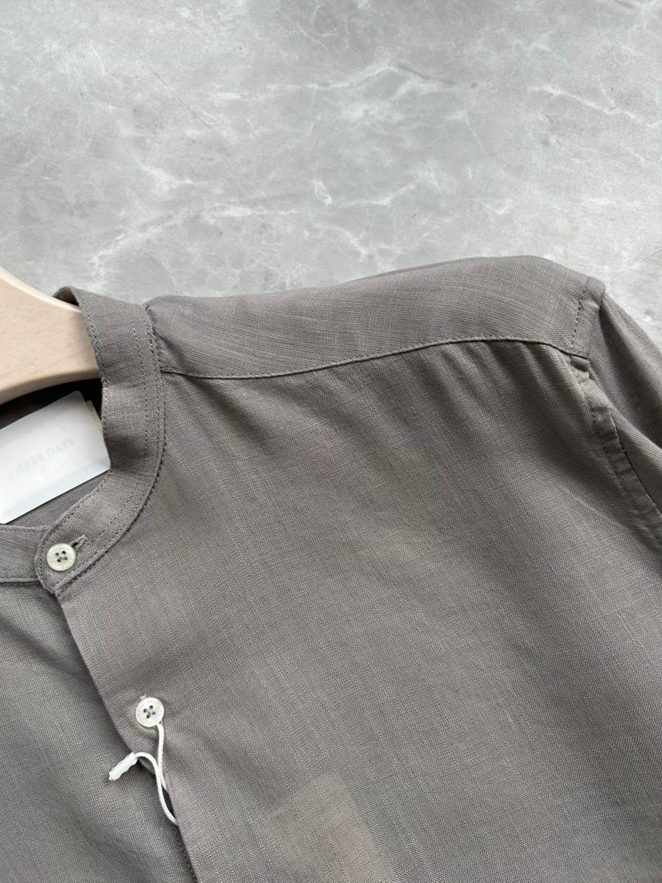 GRAY LINEN MADRIAN COLLAR SHIRT