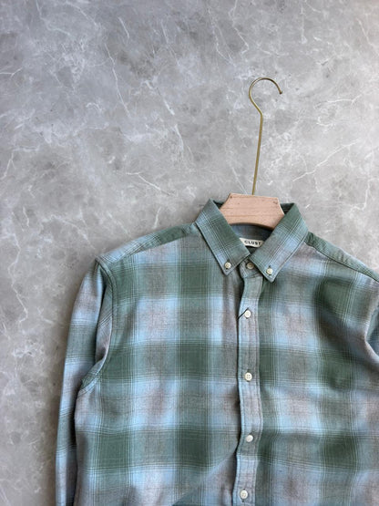 LIGHT GREEN BRUSH COTTON FLANNEL CHECKED SHIRT