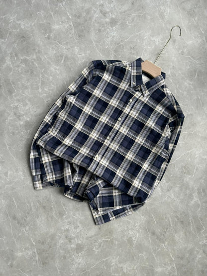BLUE LINEN FLANNEL CHECKED SHIRT