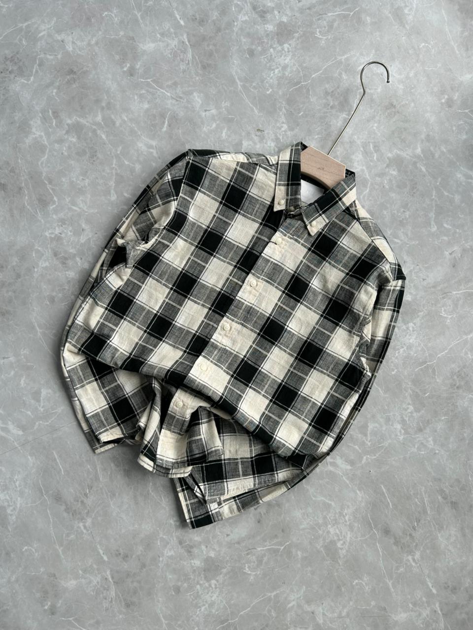 GREEN LINEN FLANNEL CHECKED SHIRT