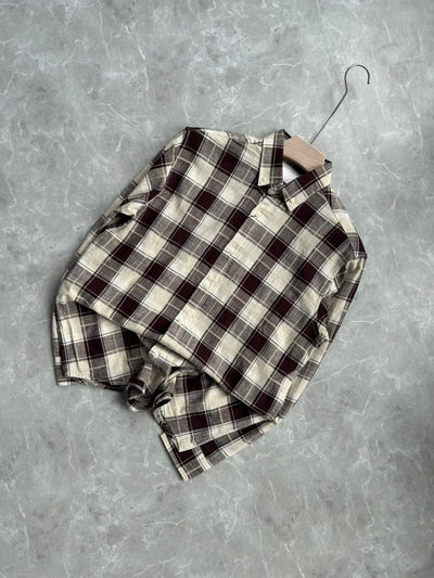 BURGANDY LINEN FLANNEL CHECKED SHIRT