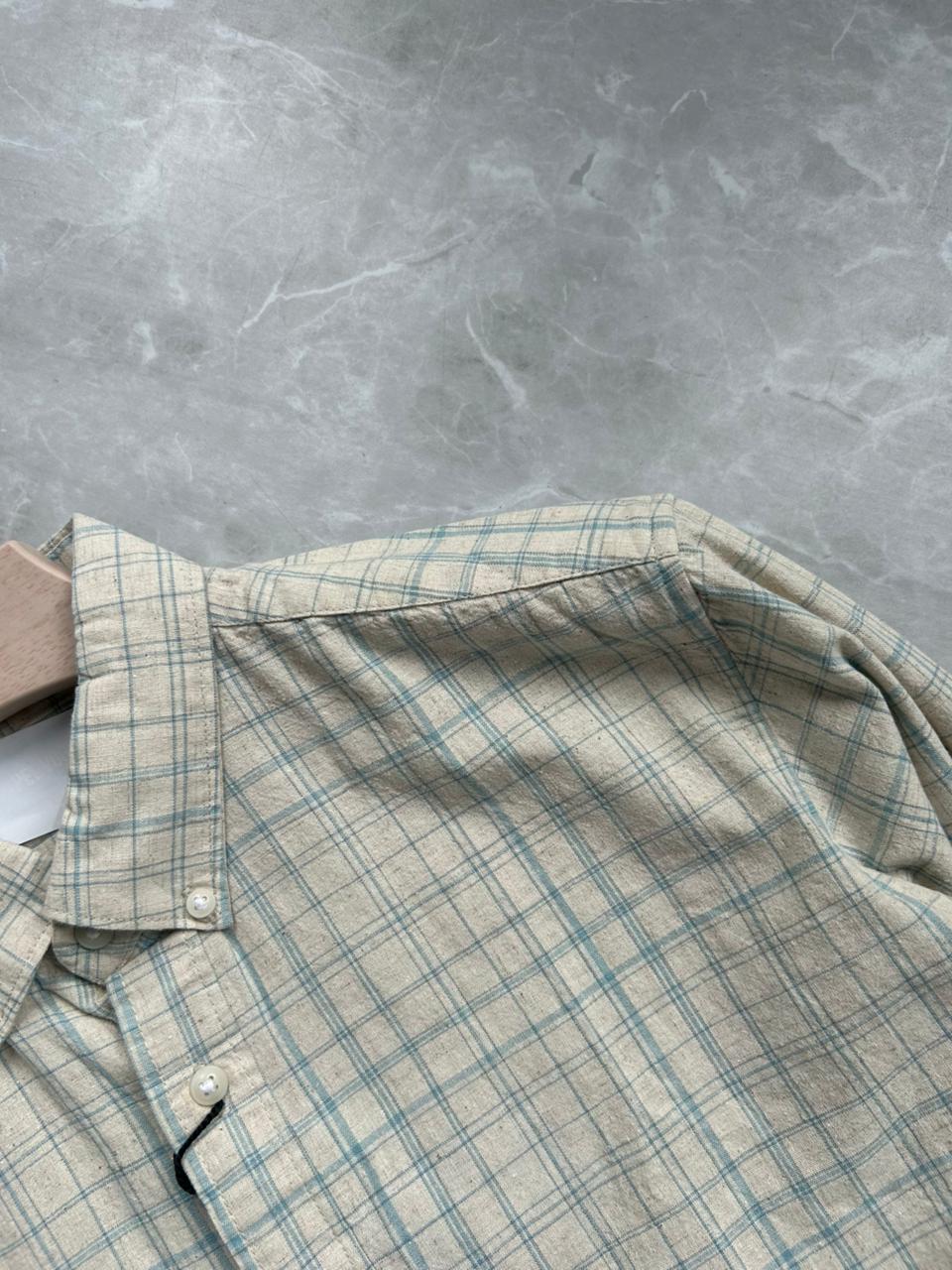 OFFWHITE LINEN FLANNEL CHECKED SHIRT