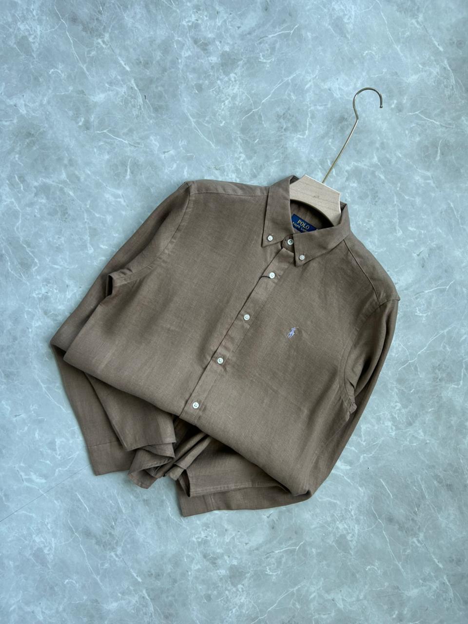 LIGHT BROWN PURE LINEN SHIRT
